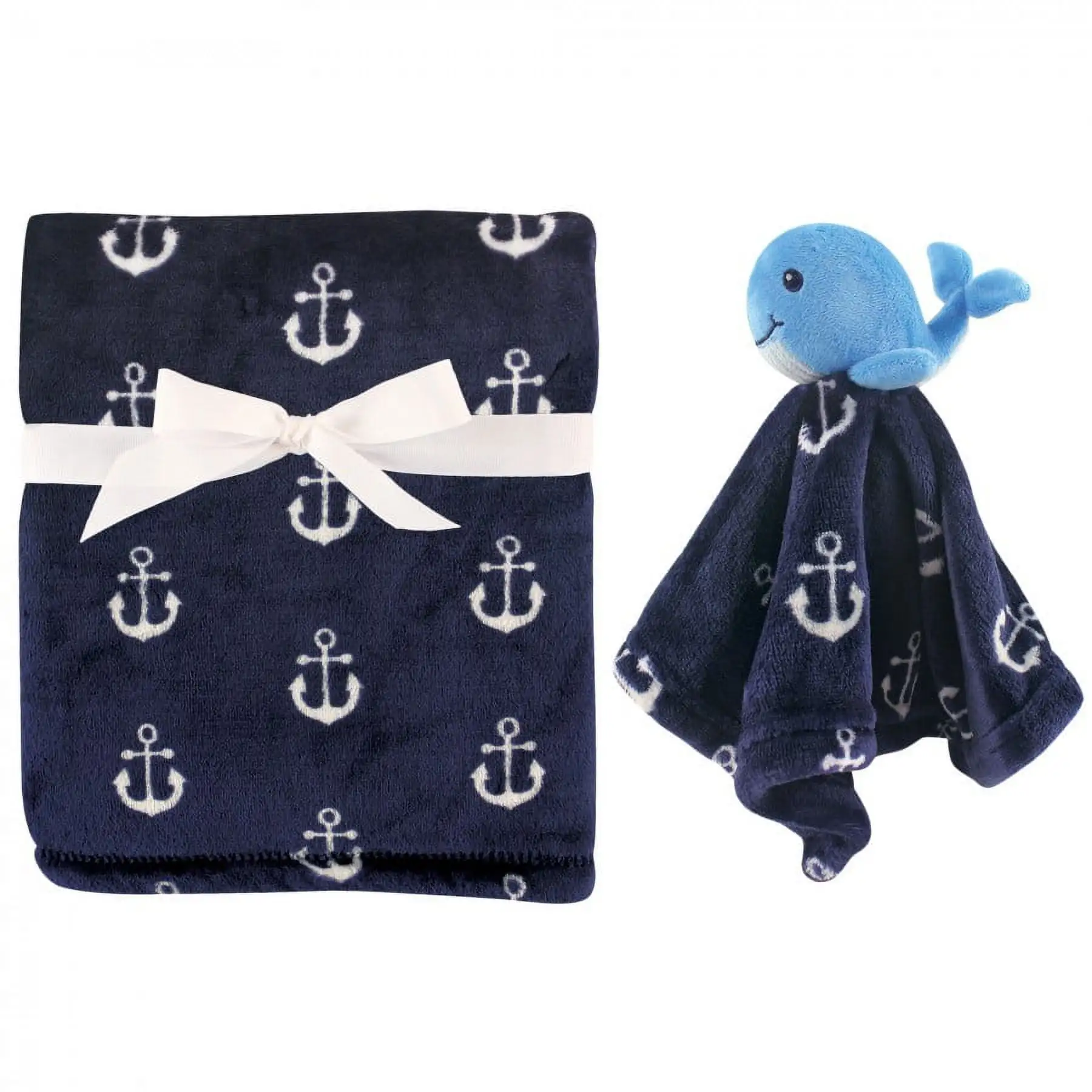 Hudson Baby Infant Boy Plush Blanket with Security Blanket. Whale. One Size